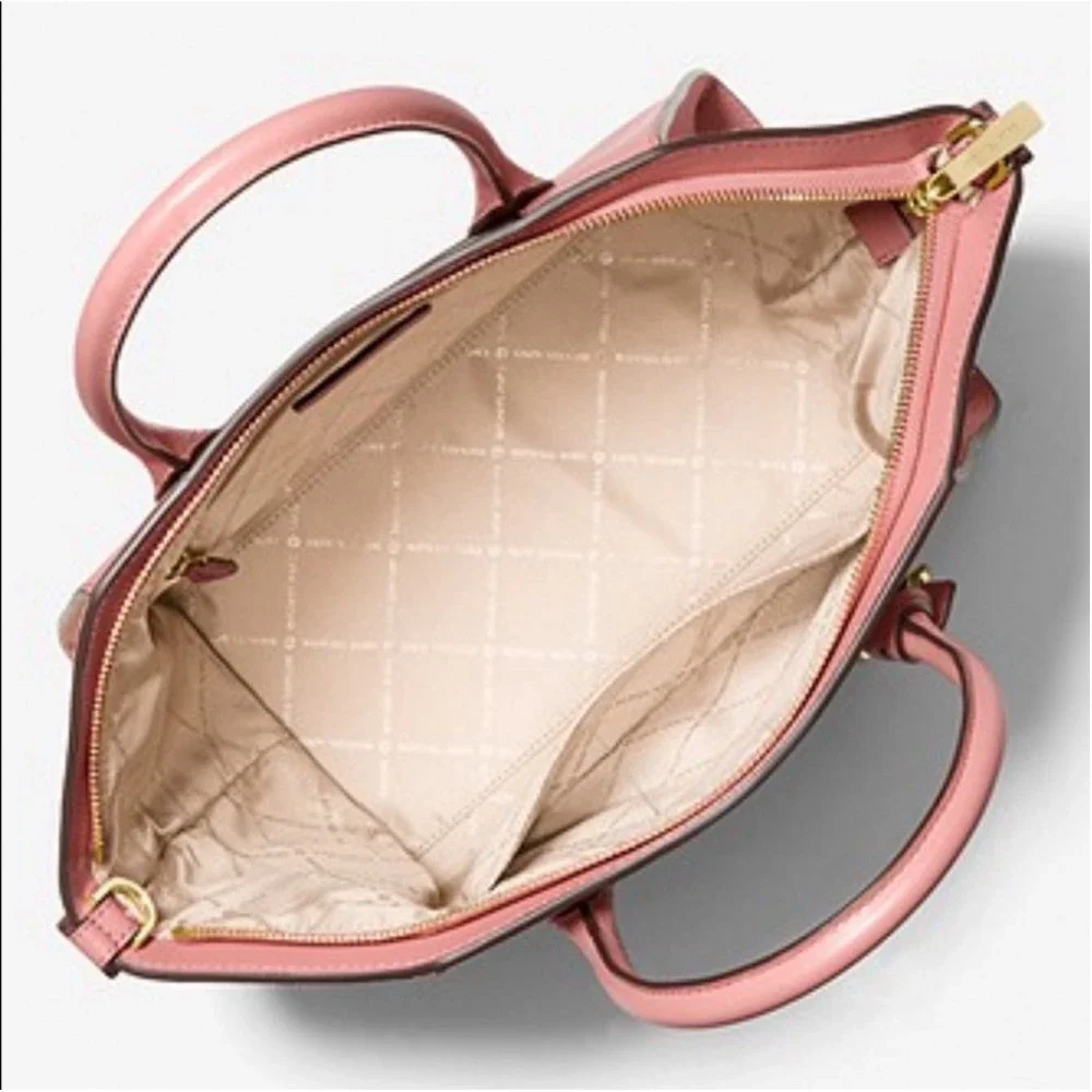 Michael Kors Avril Large Top Zip Satchel Shoulder Bag Sunset Rose Pink - Picture 5 of 13